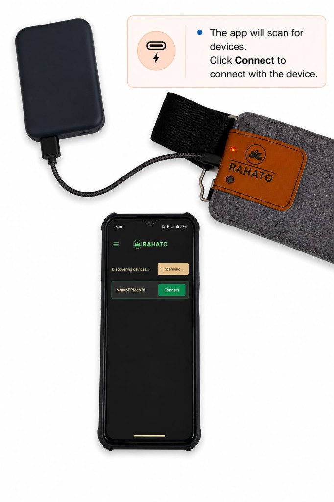 Tap Connect in the Rahato app to pair with your device