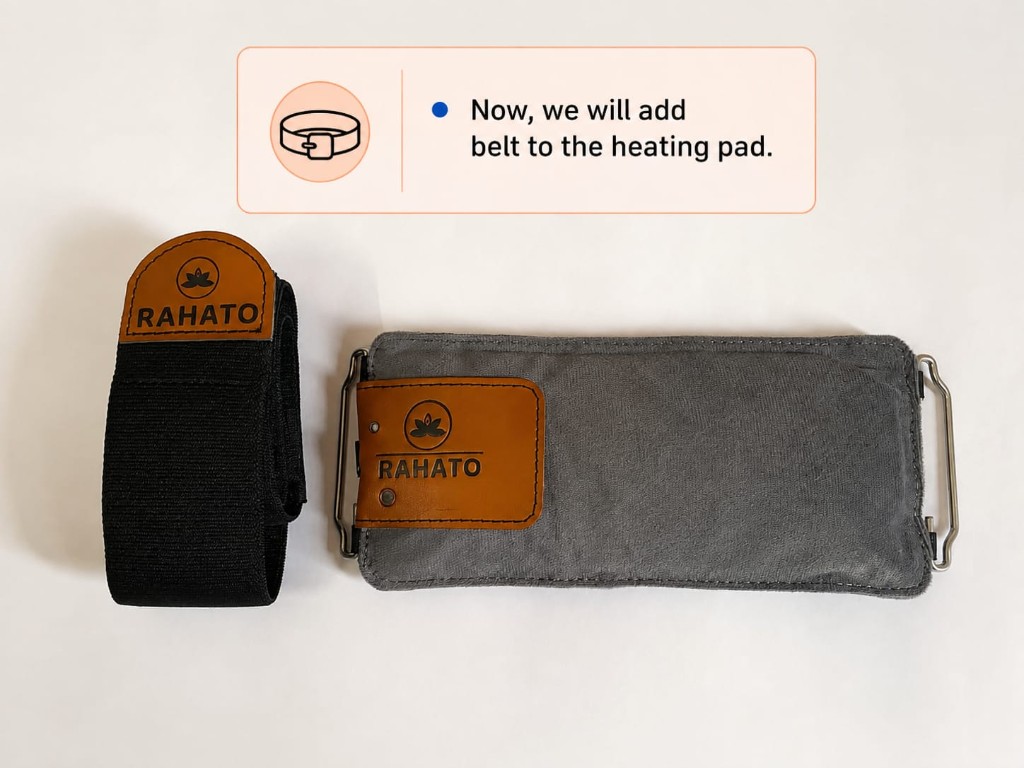 Belt and heating pad components before assembly