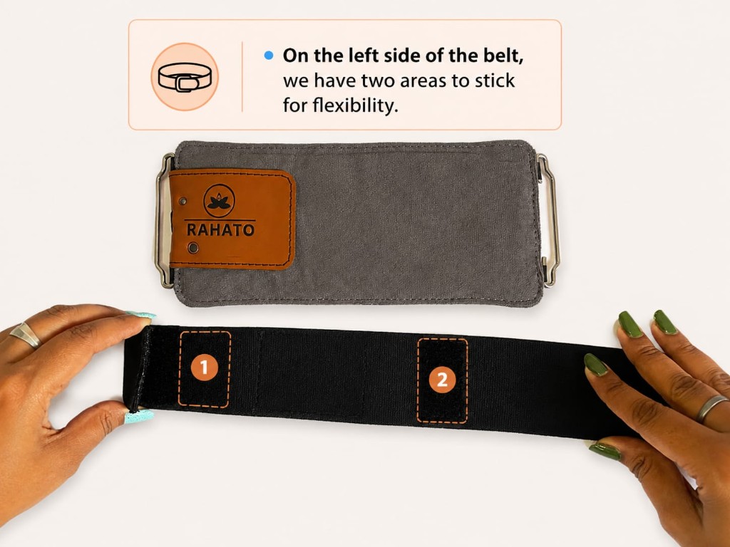 Two Velcro sticking areas on the left side of the belt